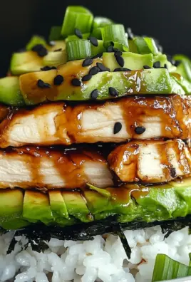 Teriyaki Chicken Avocado Rice Stack